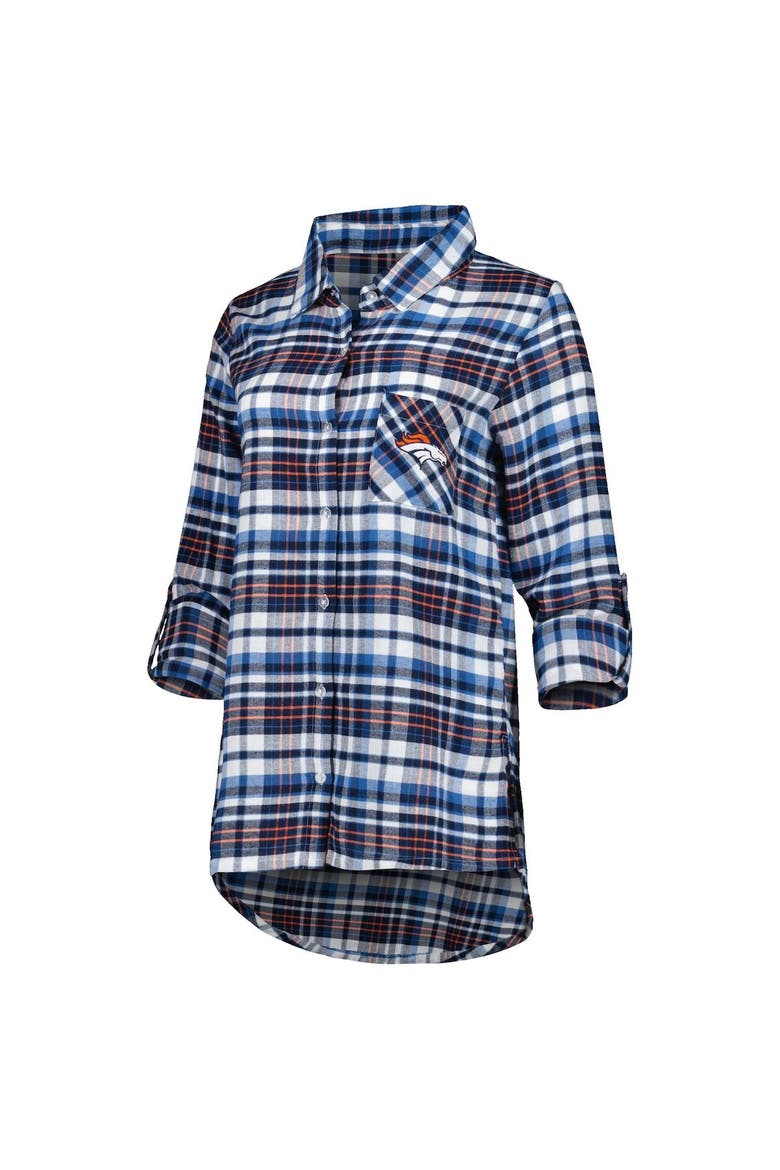 Women's Concepts Sport Navy Denver Broncos Mainstay Plaid Full-Button Long Sleeve Nightshirt, Alternate, color, Navy