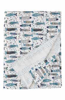 MELANGE HOME Fish Kantha Cotton Coverlet