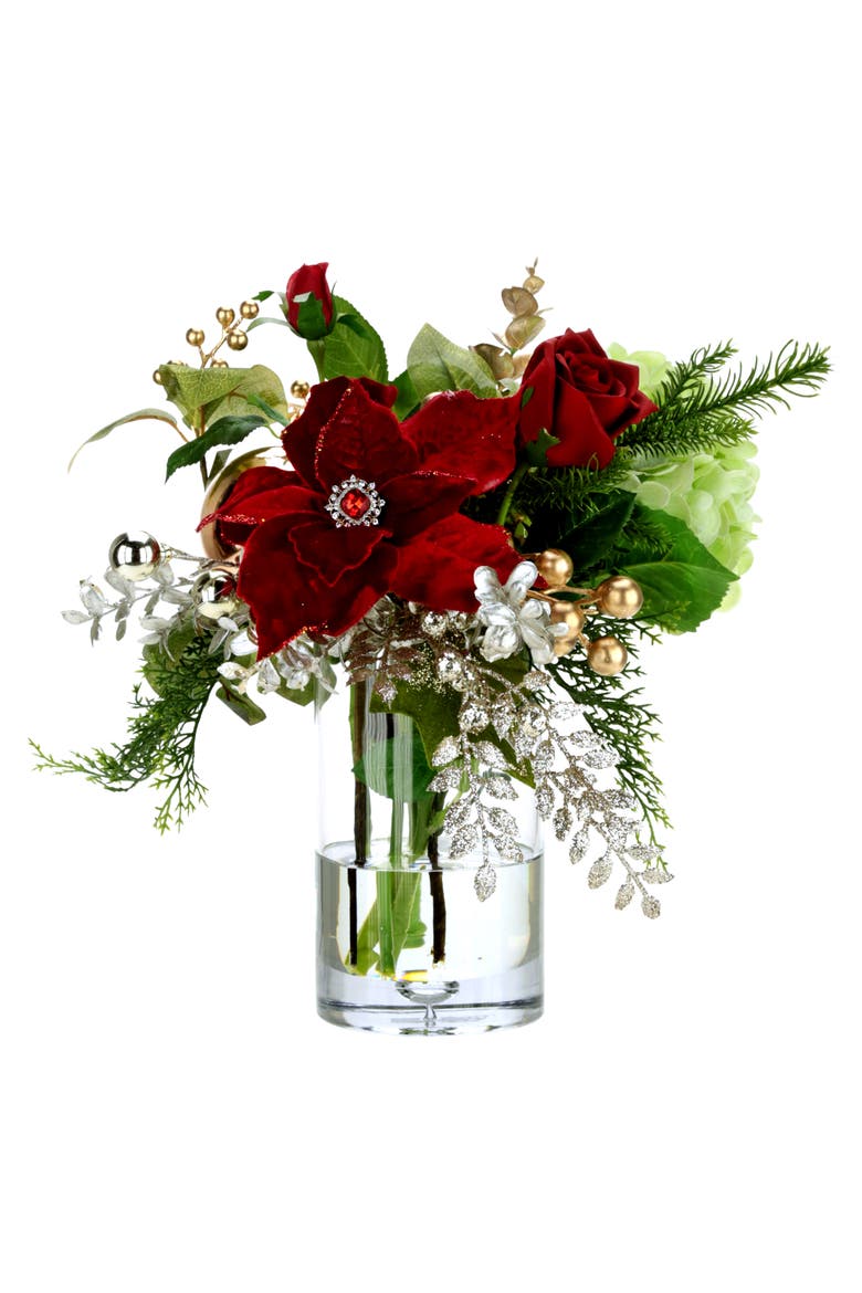 Jeweled Poinsettia Christmas Vase, Main, color, Deep Red