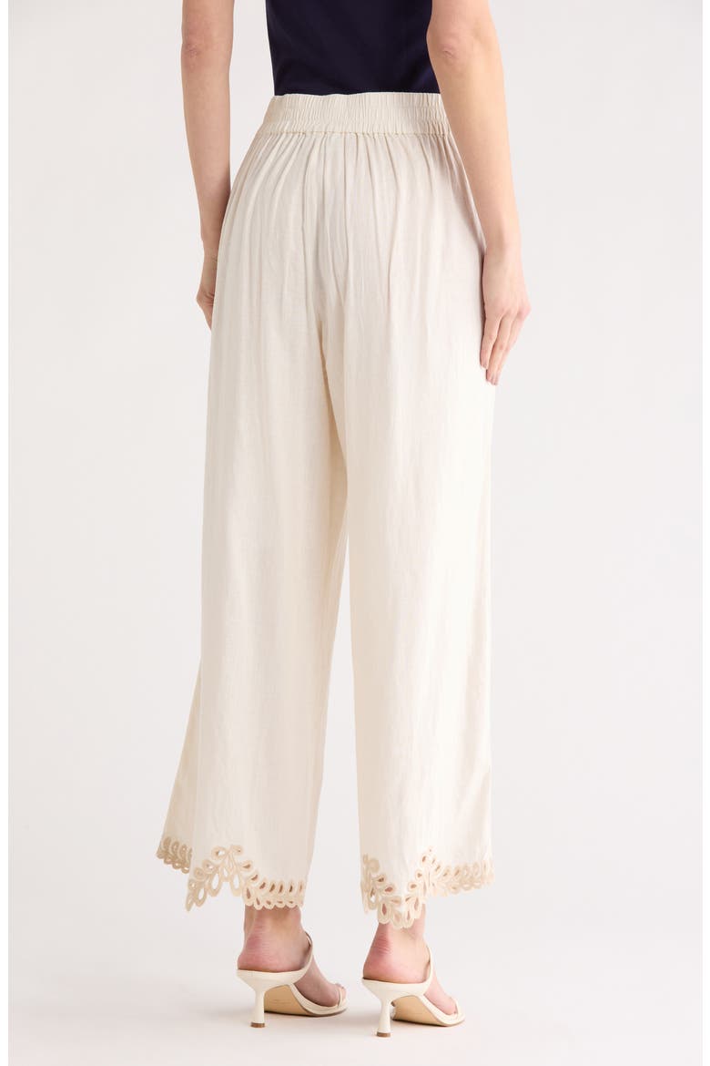 Embroidered Hem Linen Blend Pants, Alternate, color, NATURAL