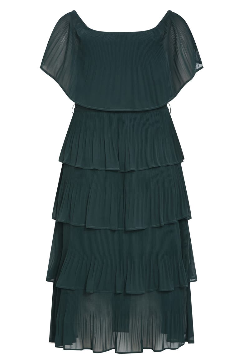 Night Garden Off the Shoulder Tiered Dress, Alternate, color, GREEN TEAL