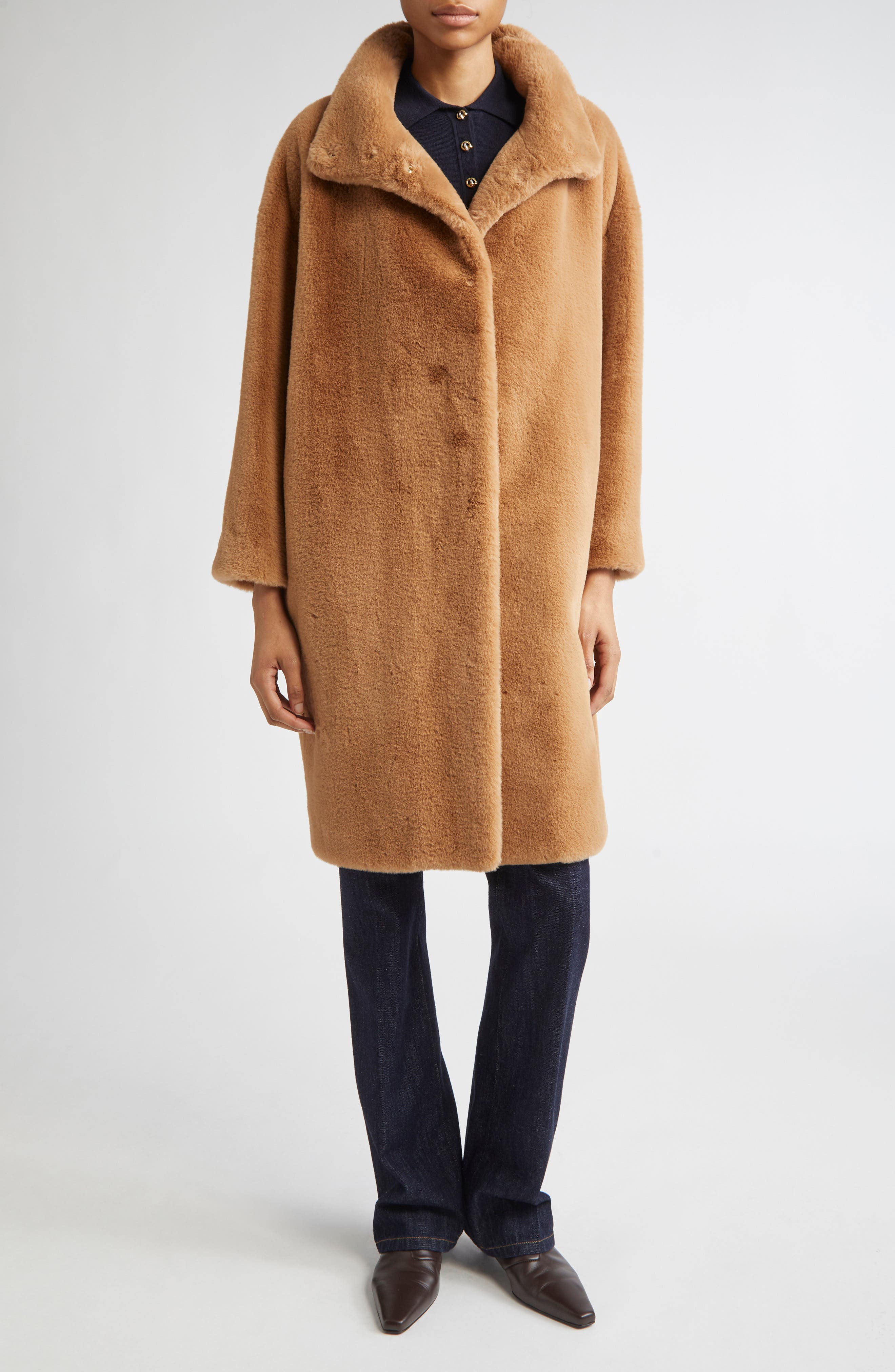 Dropped Shoulder Faux Fur Coat