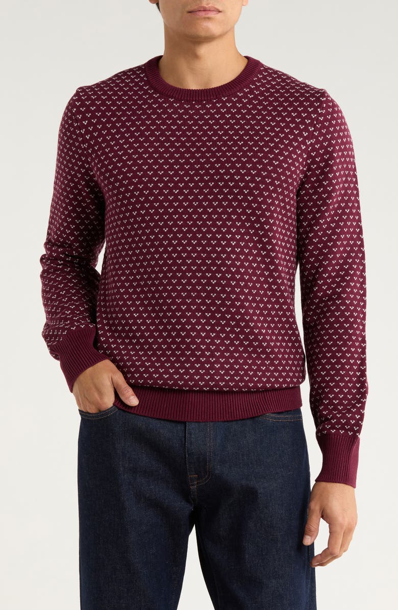 Brooks Brothers Winter Dot Cotton Sweater, Main, color, Burgundy Winter Dot