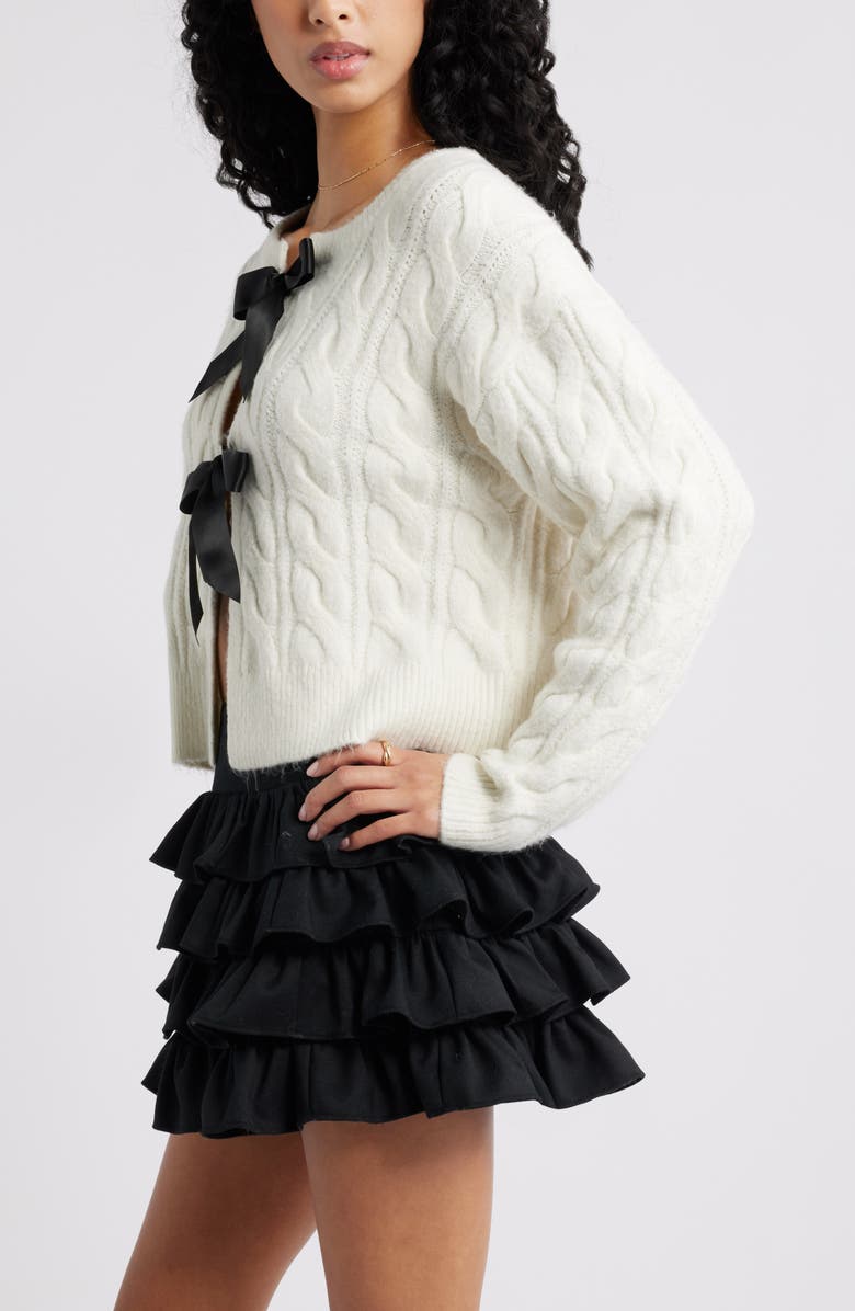BP. Cable Bow Tie Cardigan, Alternate, color, Ivory
