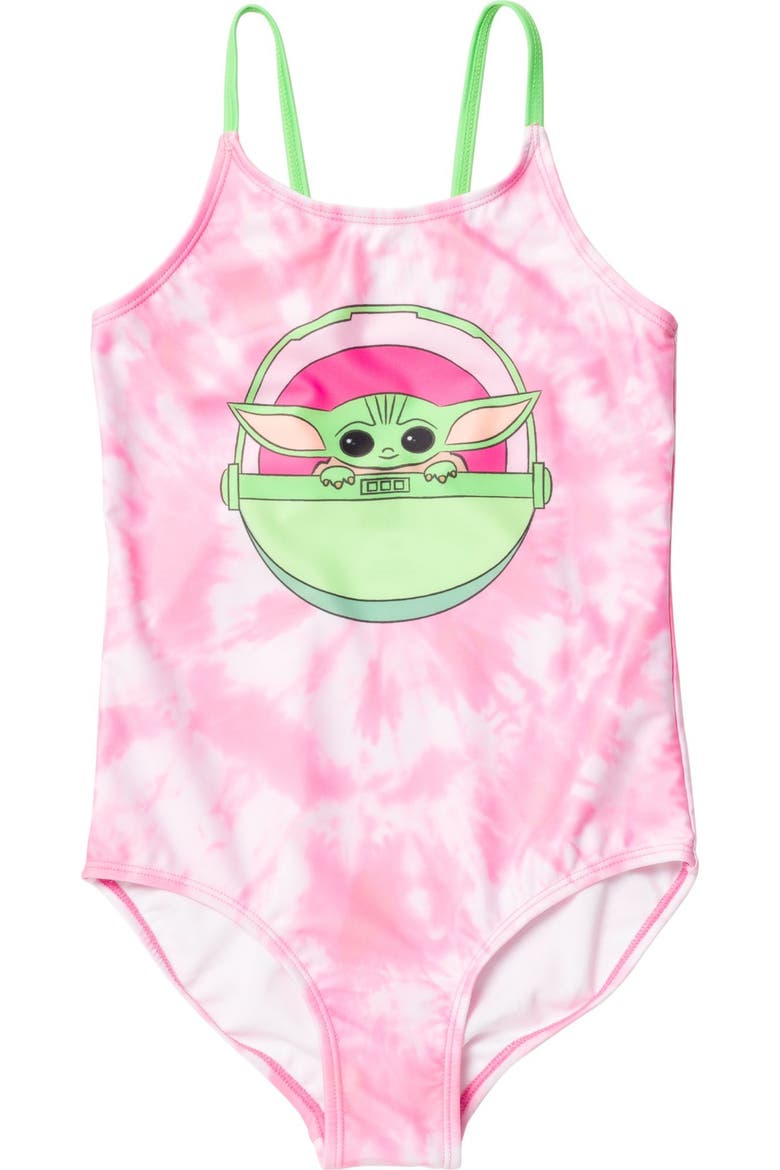 The Mandalorian Grogu One Piece Bathing Suit, Main, color, Grogu Pink Tie Dye