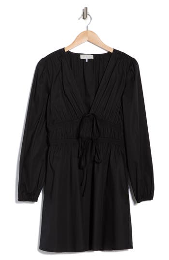 Wayf Long Sleeve Ruched Minidress In Black