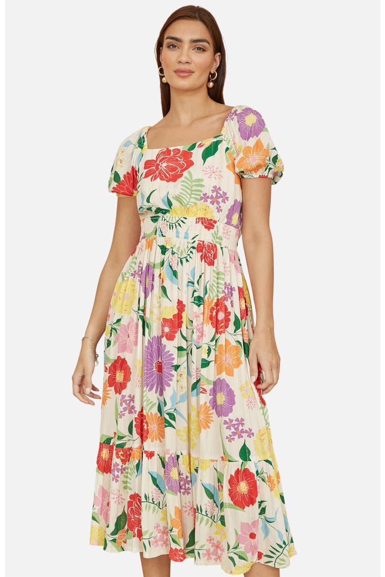Short Sleeve Square Neck Midi Dress, Alternate, color, Multi