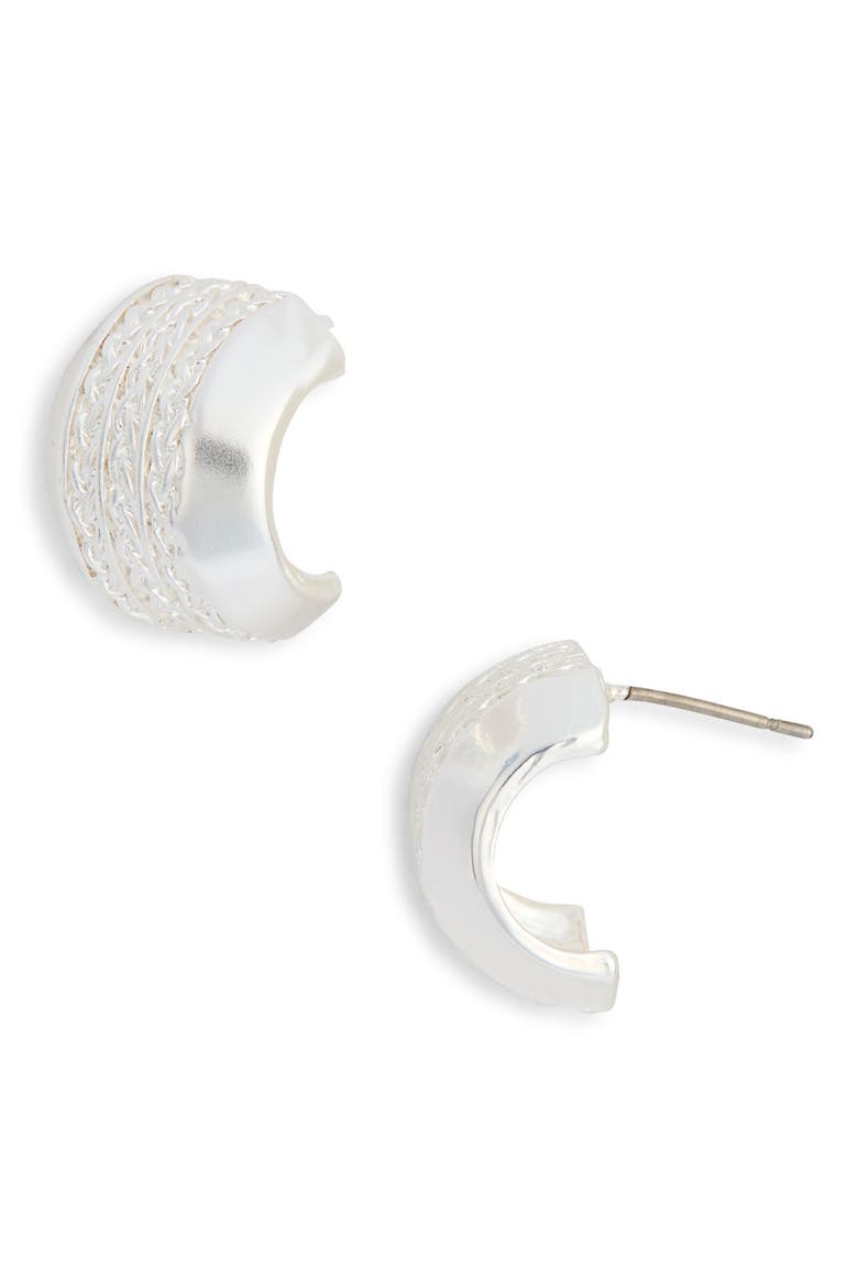 Chain Textured Mini Hoop Earrings, Main, color, SILVER