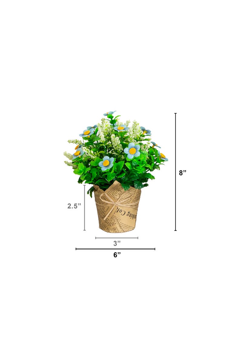 8-in Artificial Daisy Plant in Newspaper Wrapped Planter - Set of 3, Alternate, color, Assortment 2