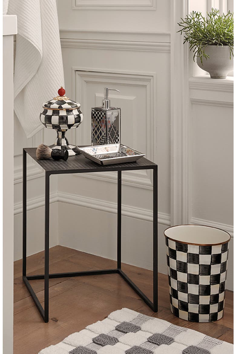 Courtly Check Enameled Steel Waste Bin, Alternate, color, BLACK/ WHITE