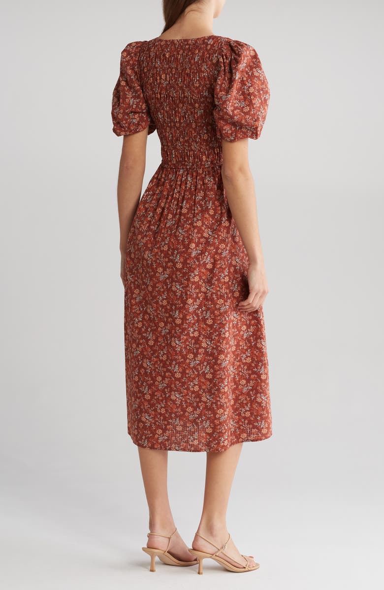 Madewell Harper Floral Print Smocked Cotton Midi Dress, Alternate, color,