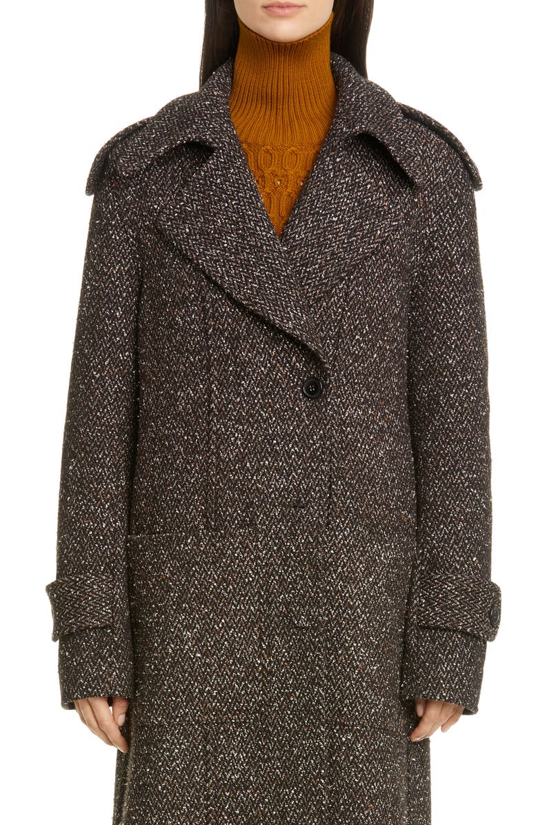 Victoria Beckham Layered Tweed Coat, Main, color, 