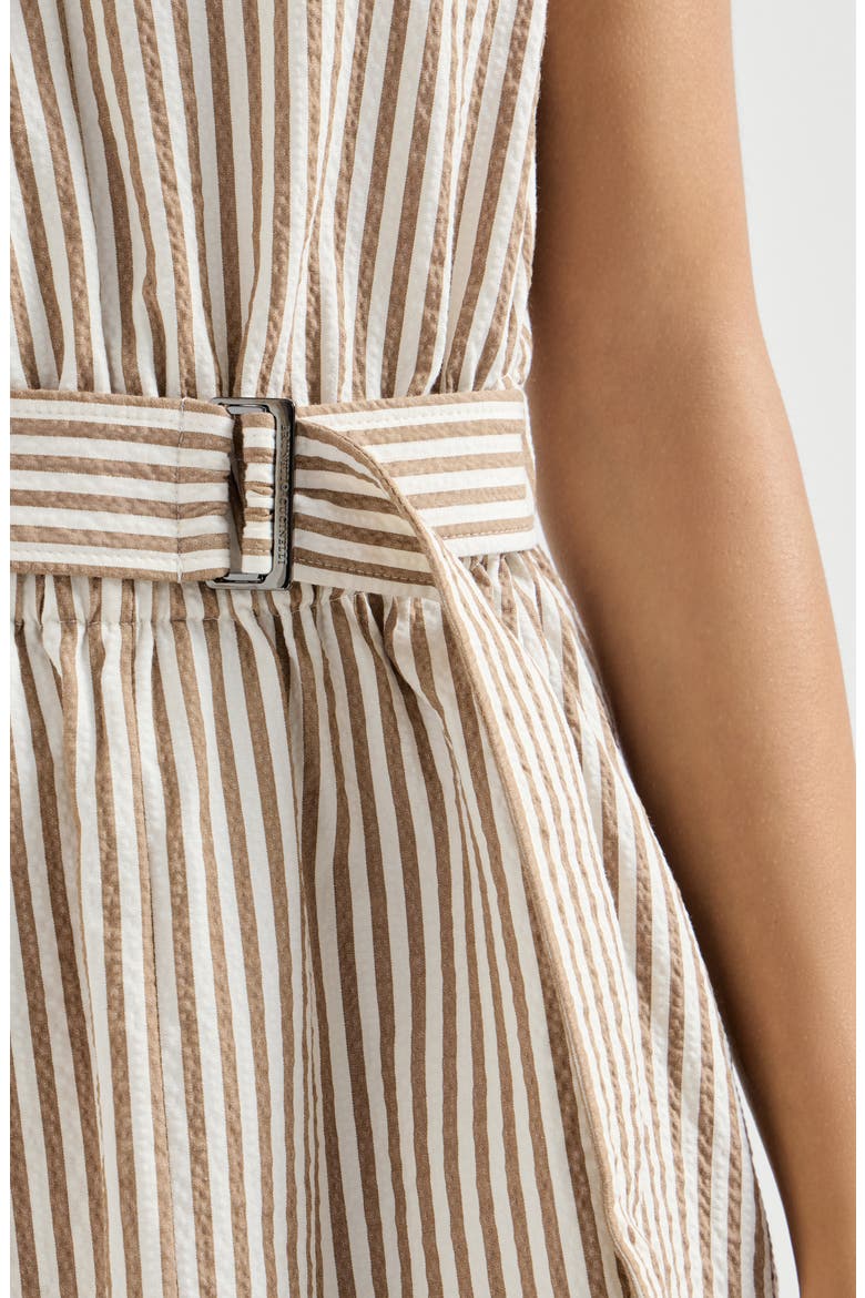 Striped seersucker belted dress, Alternate, color, Beige