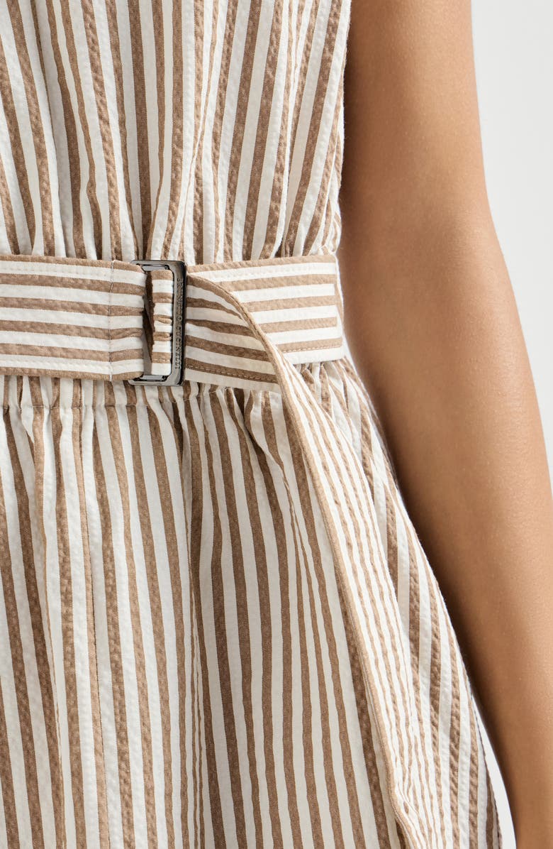 Brunello Cucinelli Striped seersucker belted dress, Alternate, color, Beige