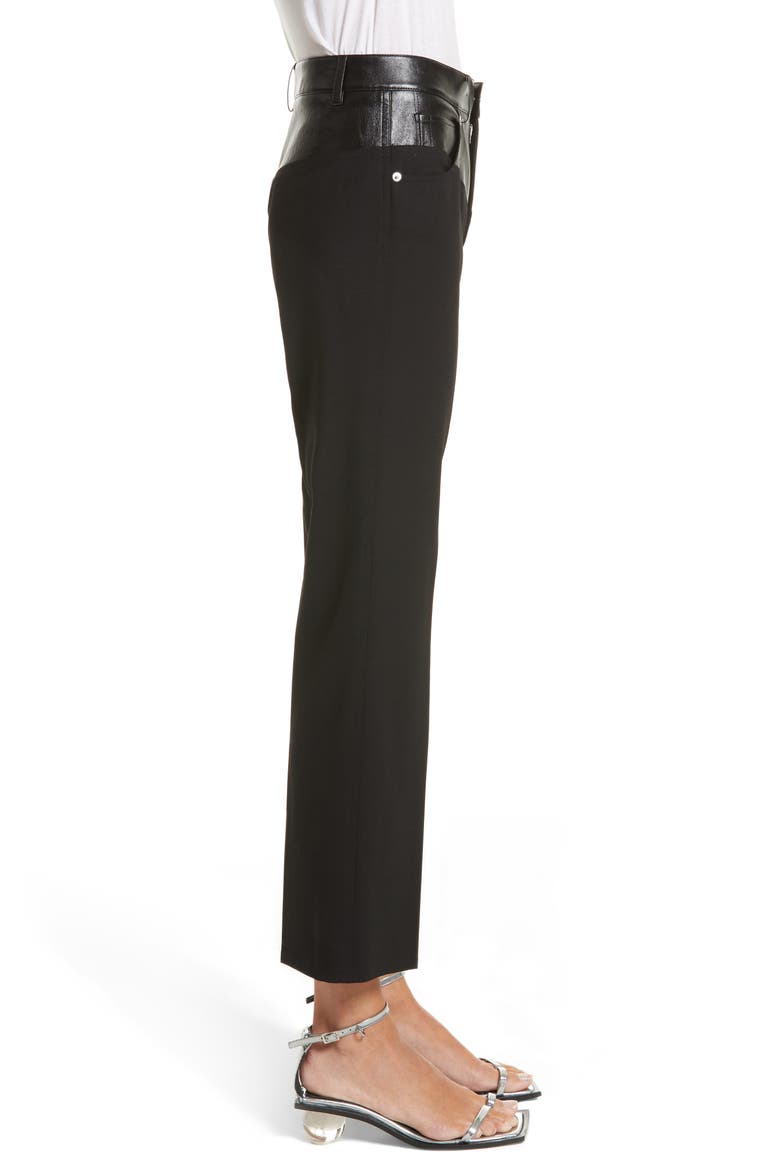 Textured Suiting & Leather Garter Flare Pants, Alternate, color, BLACK