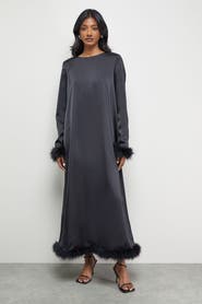 Warehouse Feather High Neck Swing Midi Dress