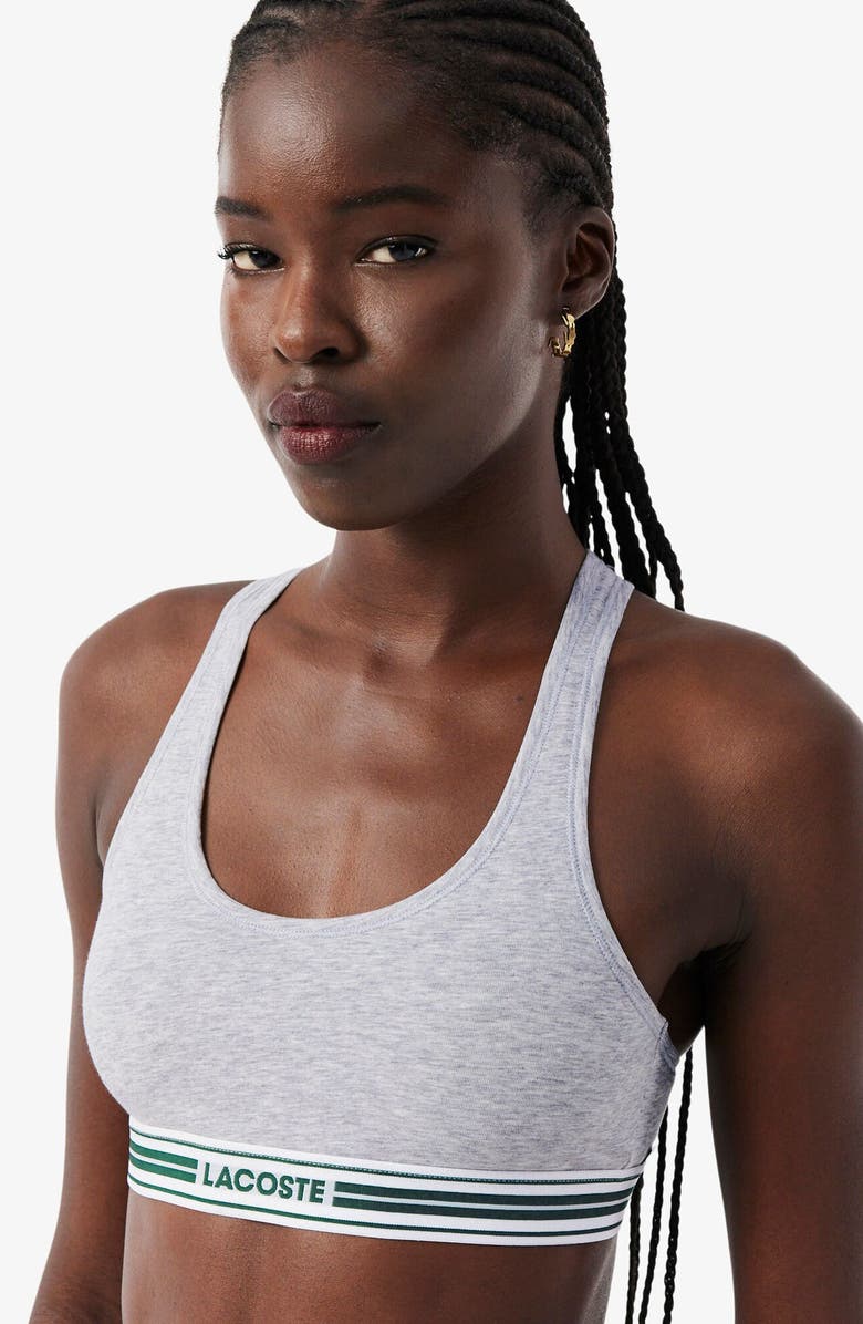 Lacoste Racerback Padded Stretch Cotton Bralette, Alternate, color, Silver Chine