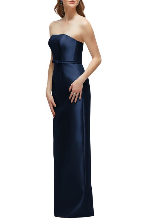 Alfred Sung Strapless Bow Belt Satin Twill Column Gown