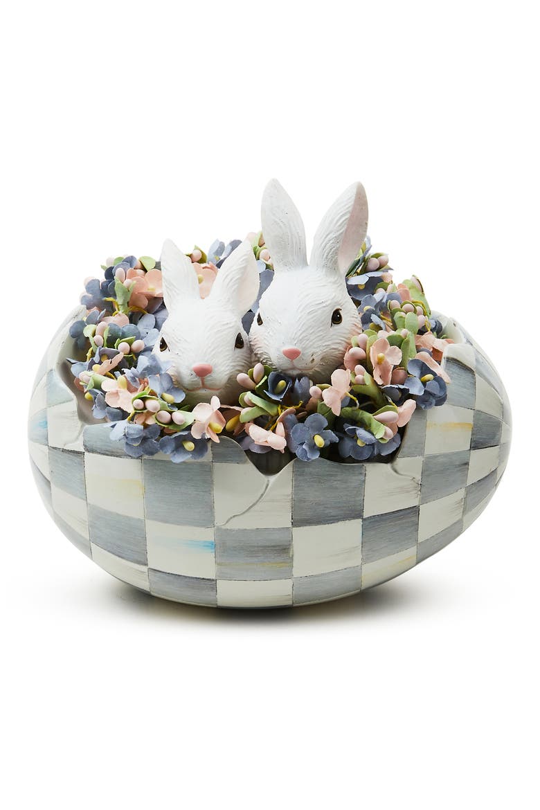 Cameo Check Peekaboo Bunny Egg Figurine, Alternate, color, GREY