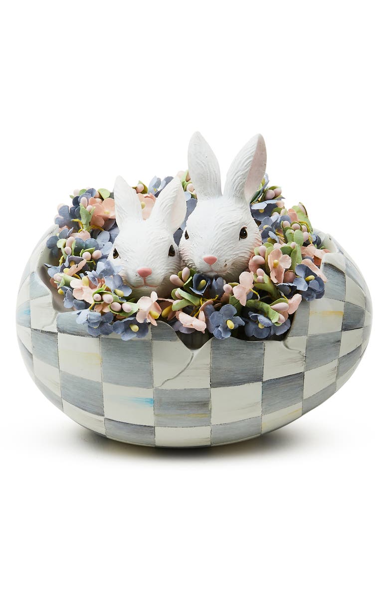 MACKENZIE CHILDS Cameo Check Peekaboo Bunny Egg Figurine, Alternate, color, Grey