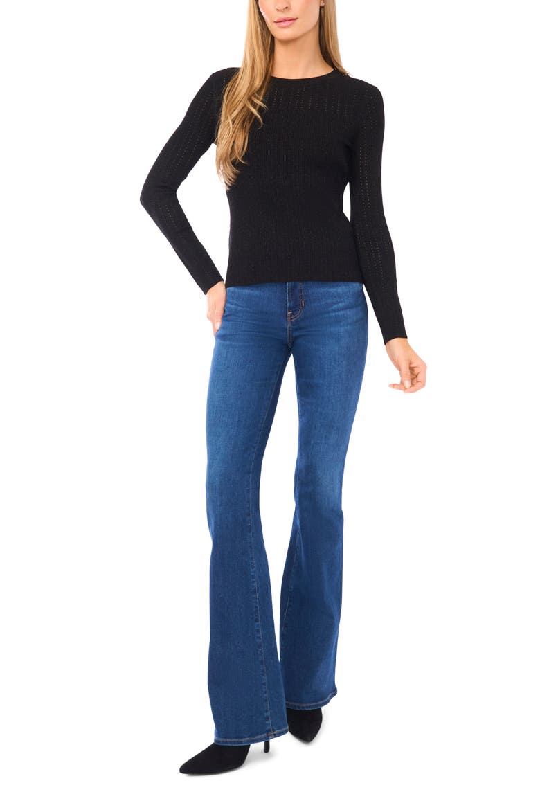 Metallic Pointelle Sweater, Alternate, color, BLACK/ BRONZE