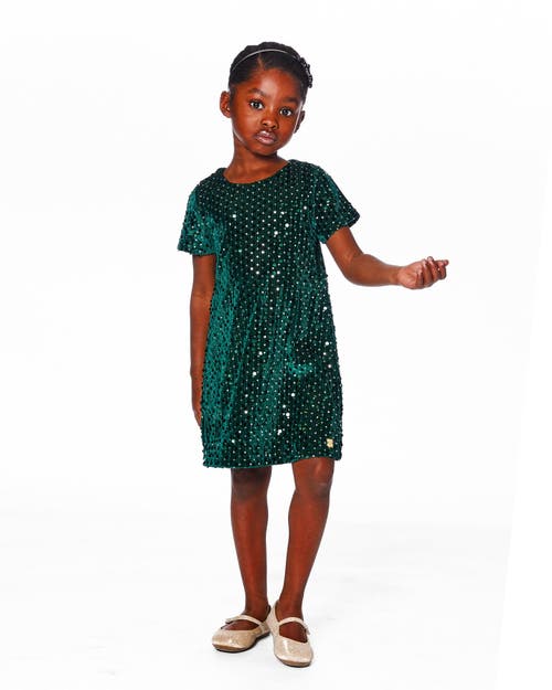 Deux Par Deux Velvet Short Sleeve Dress In Green