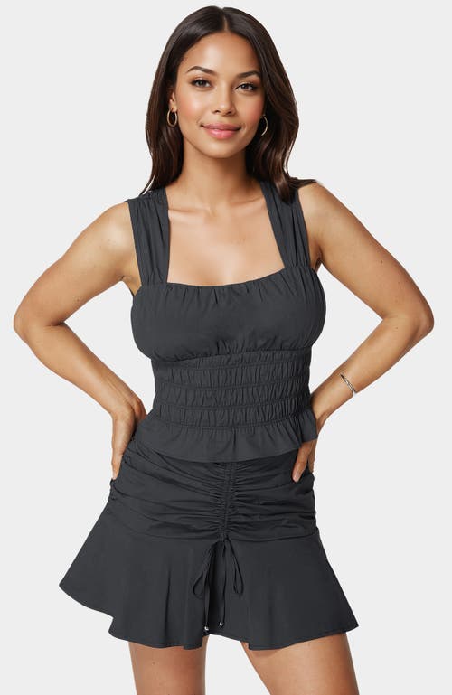 Bebe Ruched Ruffle Top In Black