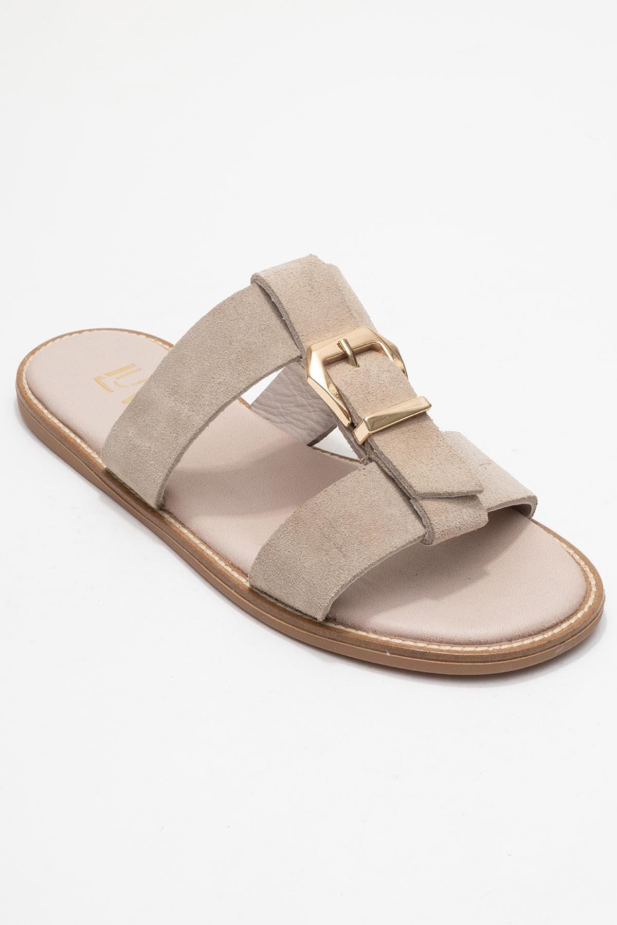 Sveta Leather Buckled Sandal, Main, color, Beige Suede Leather