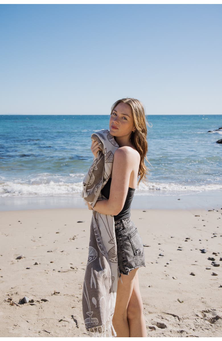 InfuseZen Mushroom Sand Resistant Organic Turkish Towel, Alternate, color, Brown