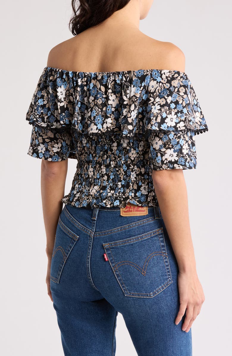 BY DESIGN Laura Floral Ruffle Short Sleeve Top, Alternate, color, Ditsy Blue