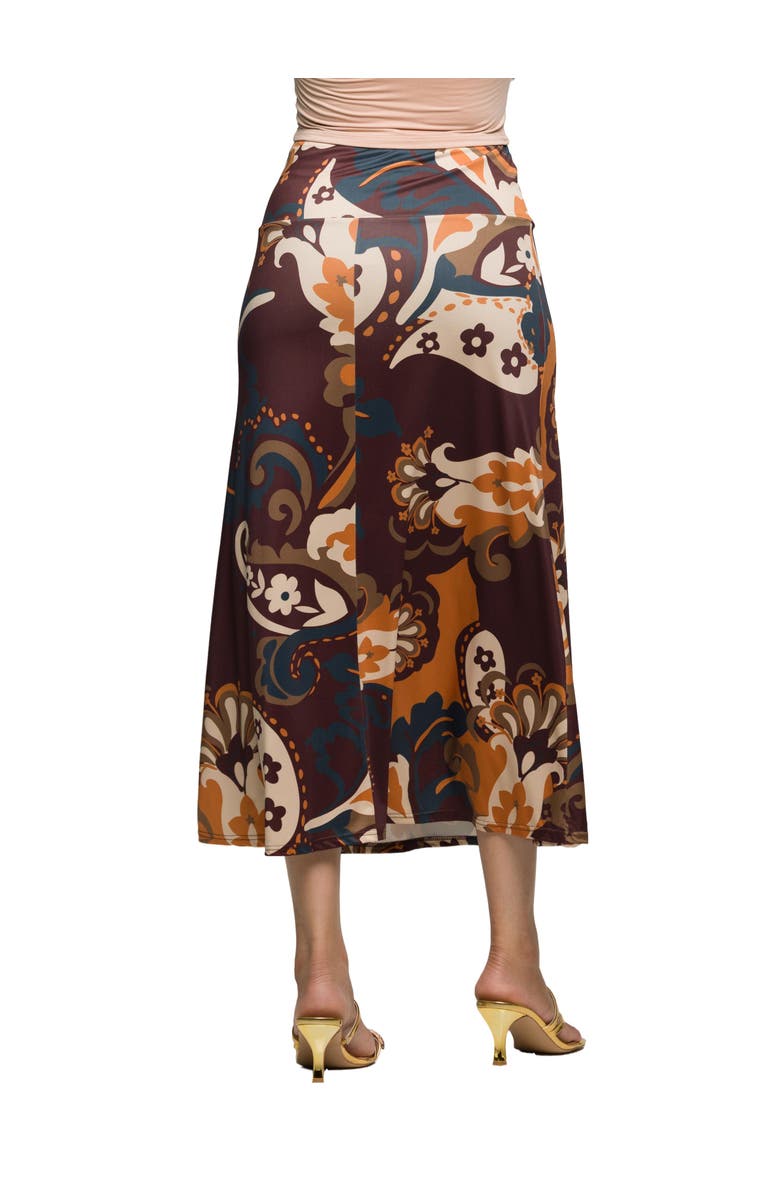 24seven Comfort Apparel Elastic Waist Maxi Skirt Print, Alternate, color, Brown Multi