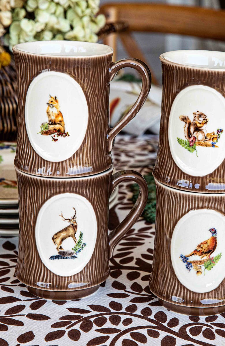 Juliska Forest Walk Set of 4 Animal Mugs, Alternate, color, Walnut/ Cafe Au Lait