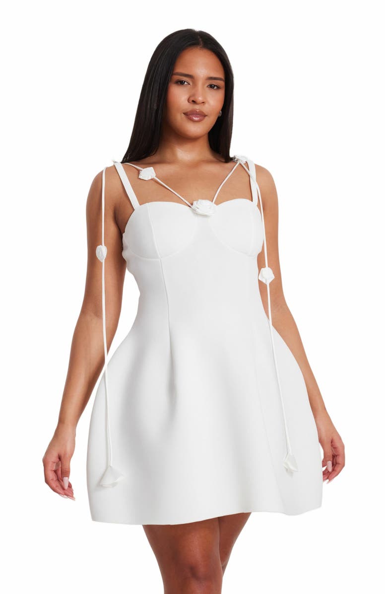 QUIZ Mini Scuba Foam Dress With Trailing Floral Trim, Alternate, color, 