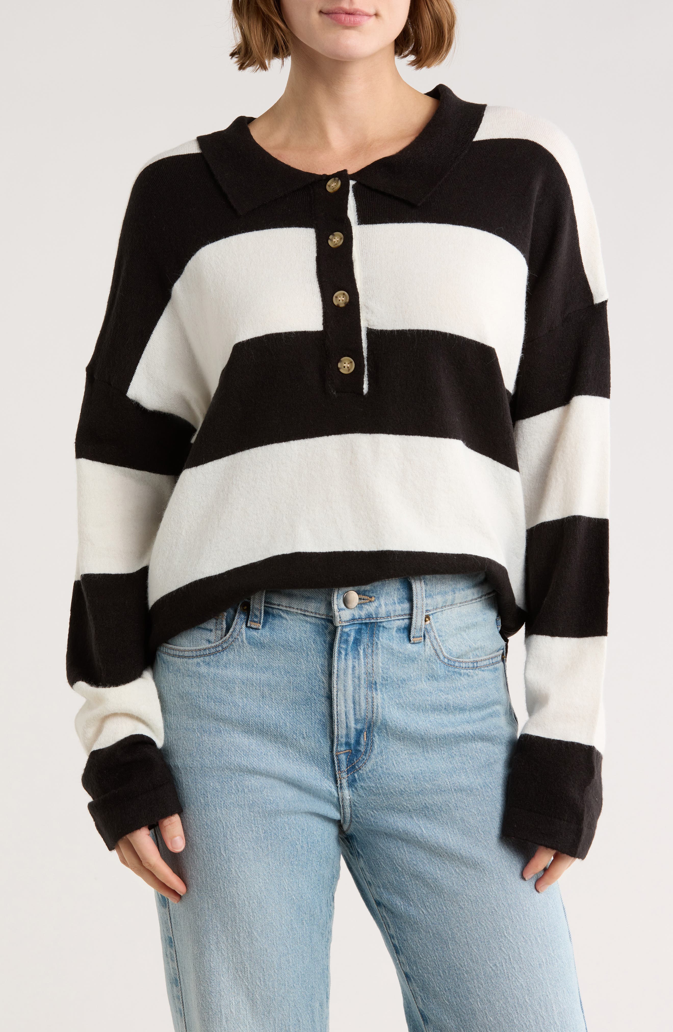 FRNCH Akiko Stripe Henley Sweater