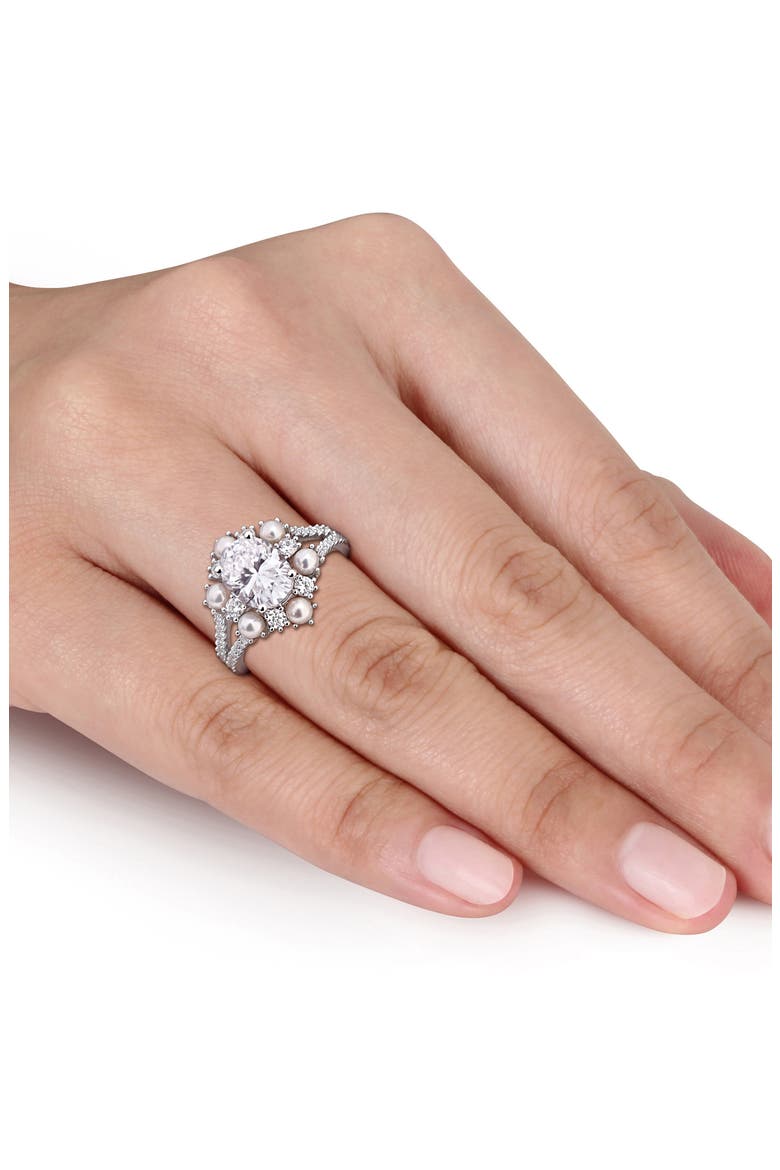 Cultured Freshwater Pearl and Cubic Zirconia Statement Ring, Alternate, color, WHITE GOLD
