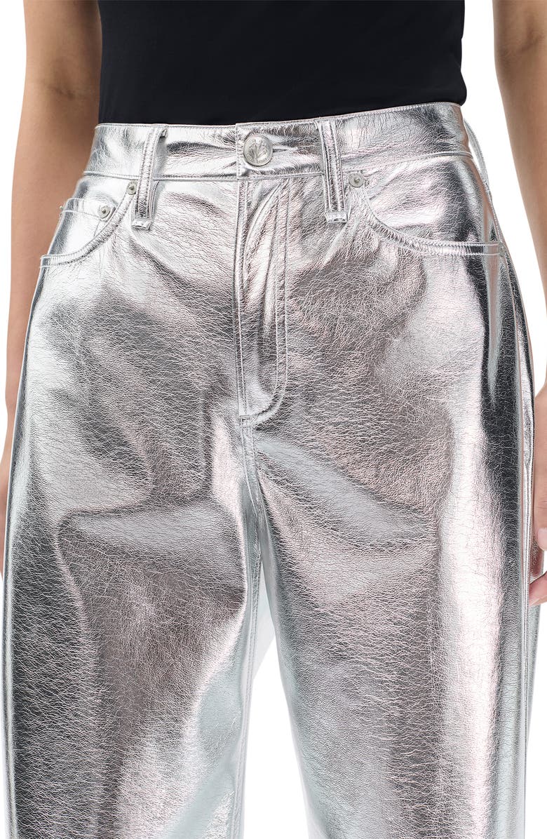 rag & bone Logan High Waist Faux Leather Wide Leg Pants, Alternate, color, Silver