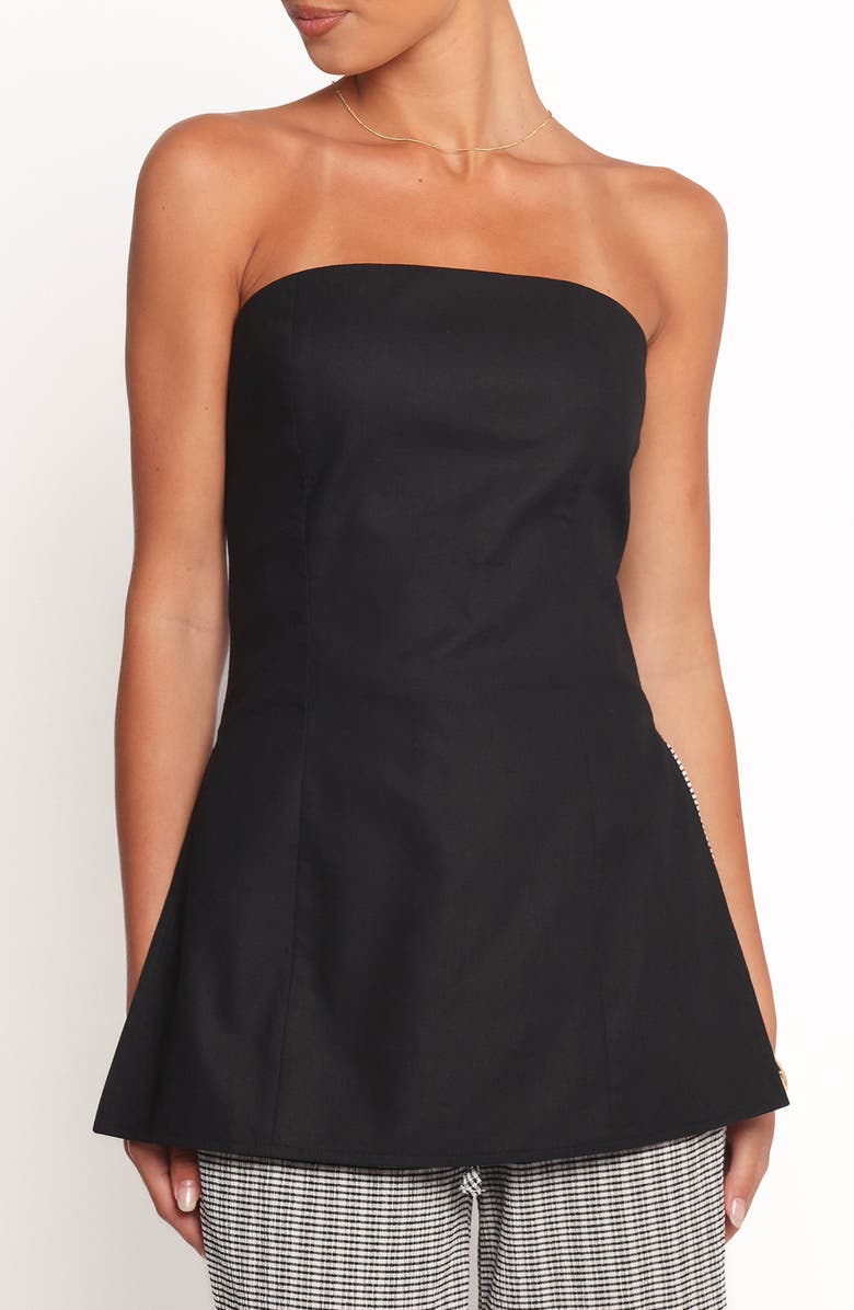 Petal & Pup Giovana Longline Strapless Cotton & Linen Top, Main, color, Black