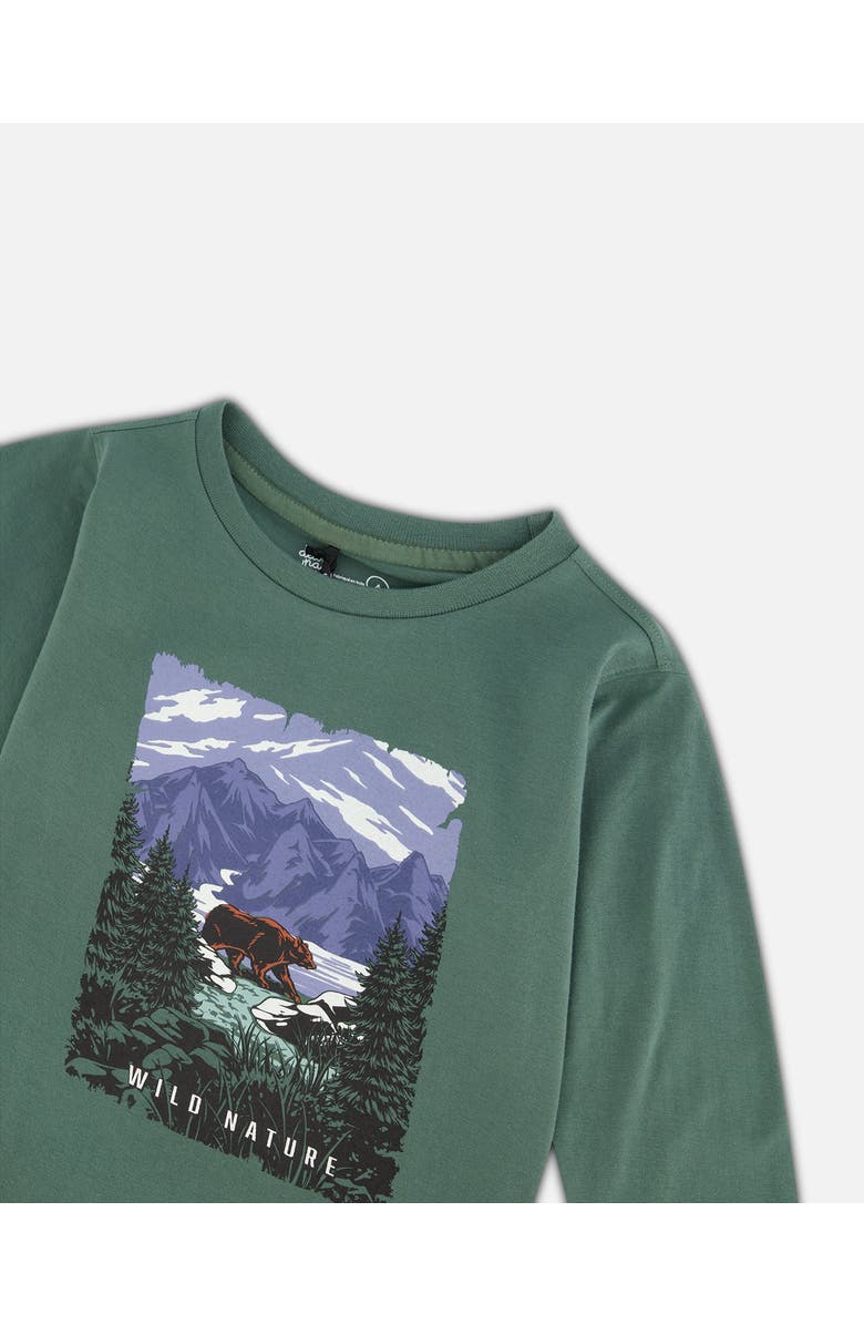 Deux par Deux Little Boy's Long Sleeve T-Shirt With Print Forest Green, Alternate, color, 