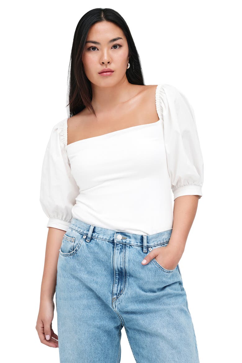 Alana Mixed Media Puff Sleeve Top, Alternate, color, OFF WHITE