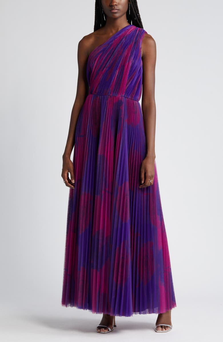Hutch Tarina Print Pleated One-Shoulder Gown, Alternate, color, 