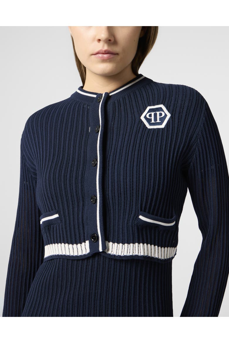 Knitted Cardigan Hexagon Hexagon Women, Alternate, color, navy