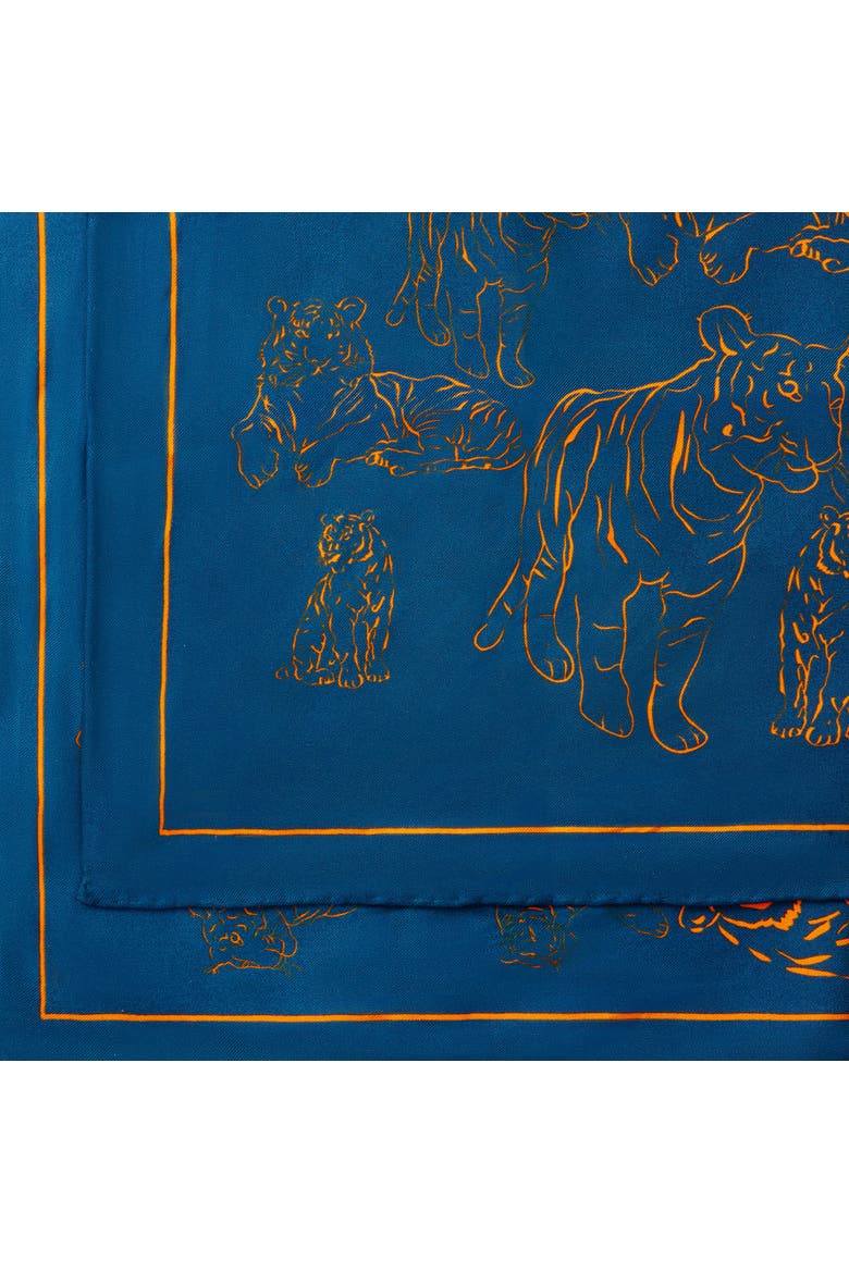 Tiger Outline Silk Twill Bandana, Alternate, color, Navy