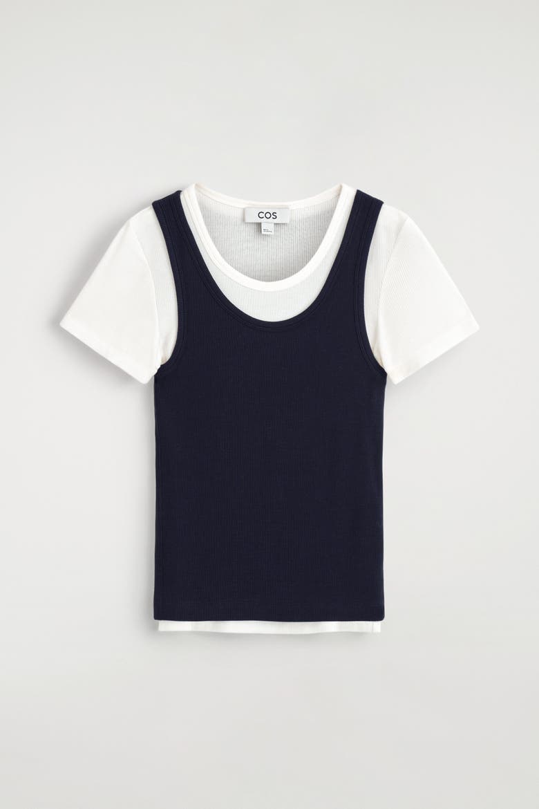 Layered Ribbed-jersey T-shirt, Alternate, color, NAVY / WHITE