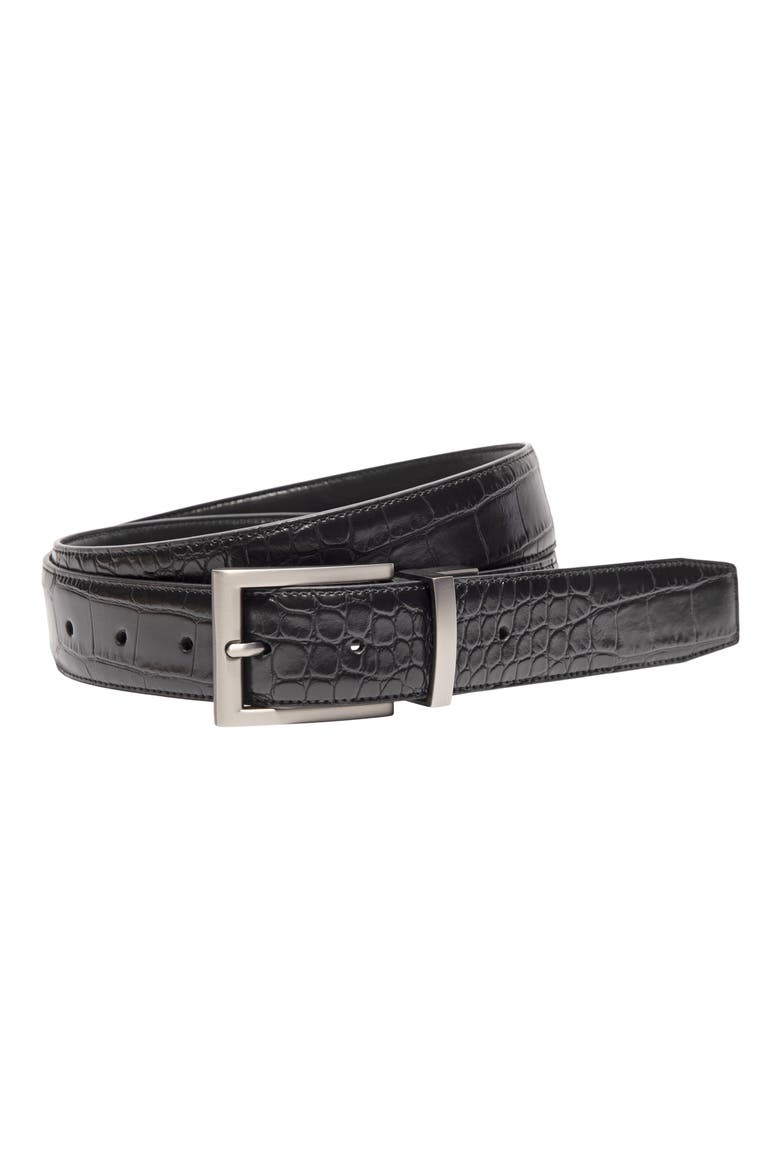 Croc Embossed Reversible Faux Leather Belt, Main, color, BLACK/ BLACK