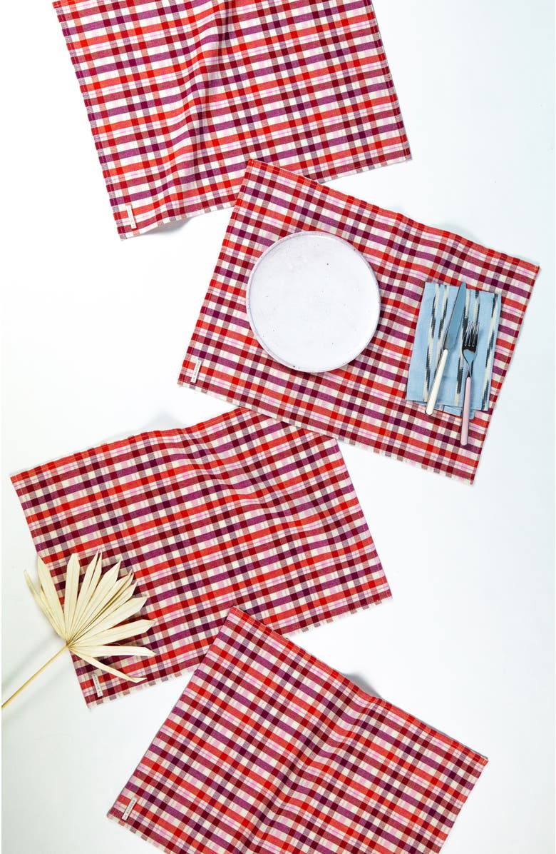 Archive New York Noel Red Plaid Cotton Placemats, Set of 4, Main, color, Red