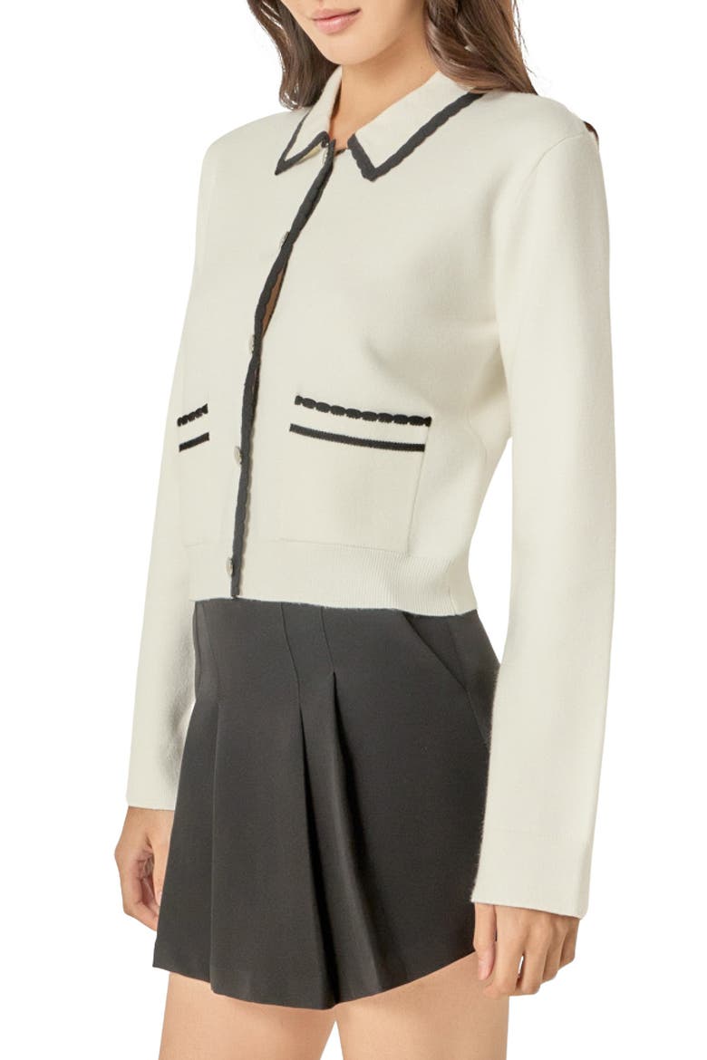 Scallop Trim Cardigan, Alternate, color, OFF WHITE/ BLACK