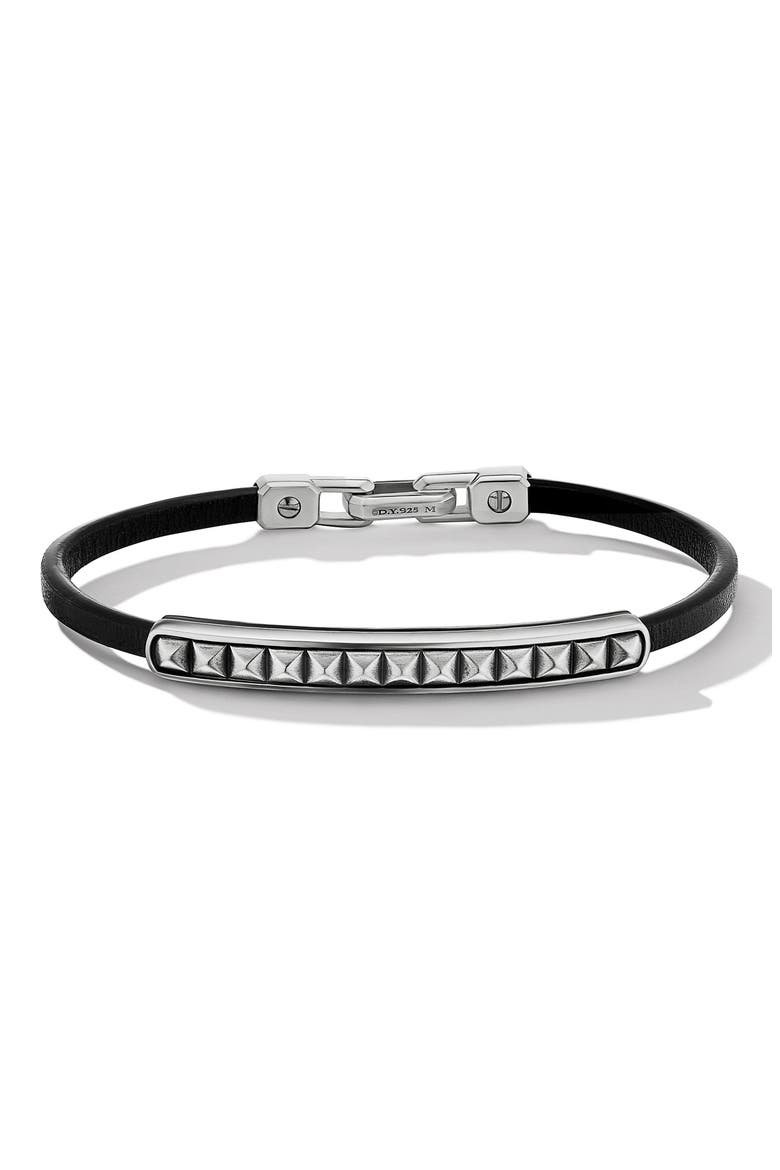 Men's Pyramid Stud Leather ID Bracelet, Main, color, SILVER