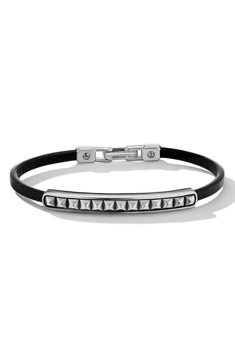 David Yurman Men's Pyramid Stud Leather ID Bracelet, Main, color, Silver