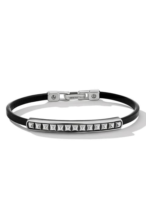 Men's Pyramid Stud Leather ID Bracelet
