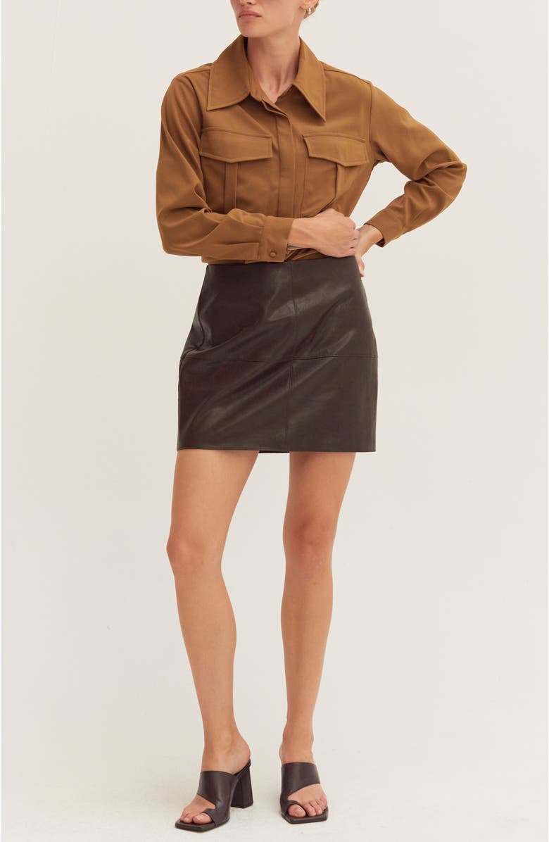 CRESCENT Faux Leather Column Mini Skirt, Alternate, color, Espresso